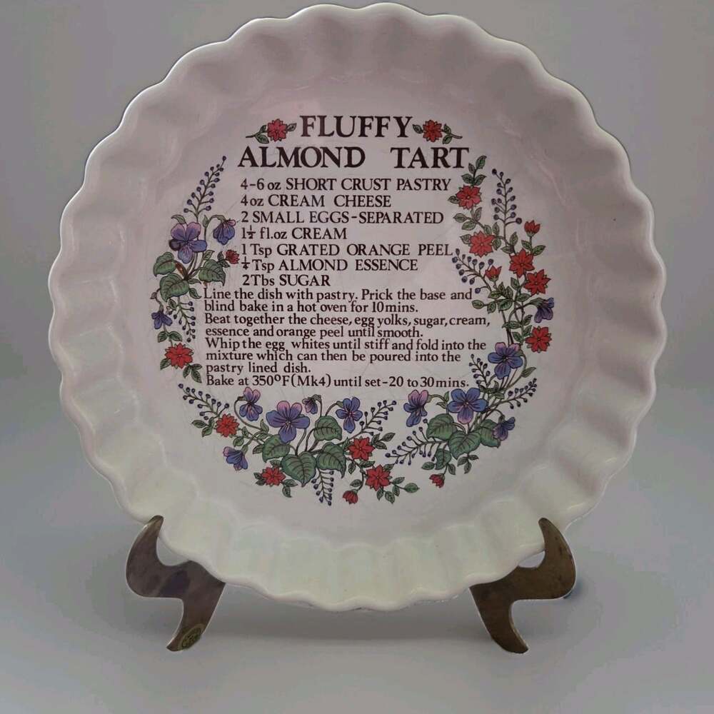 Ulster Ceramics 9 In Vintage Fluffy Almond Tart Recipe Pie Baker Quiche Dish